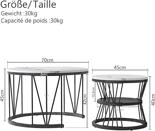 NNXHWY Lot de 2 Tables Basses Rondes Modernes avec Rangement, Table d'appoint Moderne avec Cadre en métal, Table d'appoint à 2 Niveaux de Rangement pour Salon (Or) - Nail Gallerys