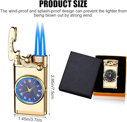 YOYIAG Briquet Gonflable Coupe-Vent Portable à Tige Creative Dial Rocker - Torche Double Faisceau pour Hommes et Papa avec Boîte Cadeau, en Métal - Nail Gallerys
