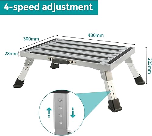 Marchepied pliable, hauteur réglable en aluminium, escabeau portable avec poignée et tapis antidérapant pour caravane, camping-car, SUV, camping, bus et maison avec film lumineux - Nail Gallerys