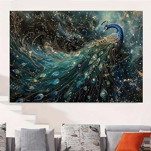 Toile décorative moderne et vibrante représentant un paon, idéale pour le salon et la chambre (60 x 80cm), sans cadre - Nail Gallerys