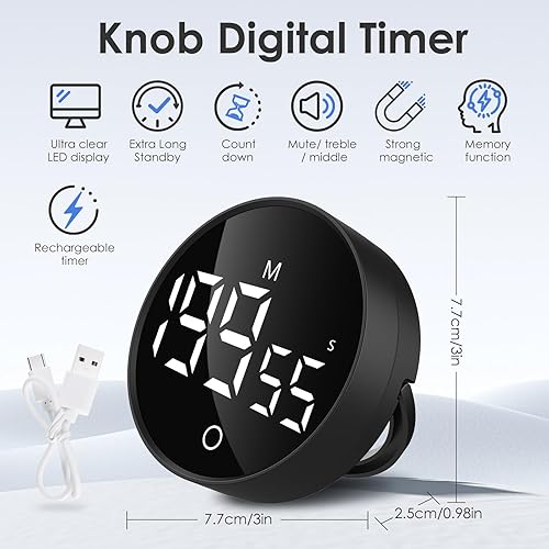 Simpeak Minuteur de Cuisine LED Compte à Rebours Numérique Countup Timer, 300 mAh Rechargeable Support Magnétique Invisible Compteurs D'œufs pour la Salle de Classe Devoirs Pâtisserie Apprentissage - Nail Gallerys