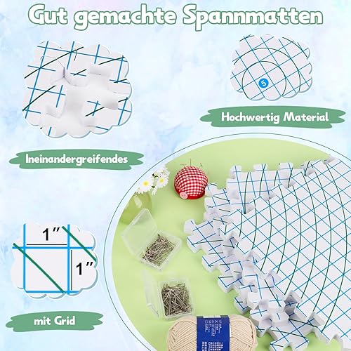 Coopay Lot de 9 Tapis de Blocage pour Granny Square, Tapis de Tension avec Grille - Tapis de Serrage pour Tricot - avec 200 Aiguilles en T - pour travaux manuels de Crochet Tricot Dentelle, Layette - Nail Gallerys