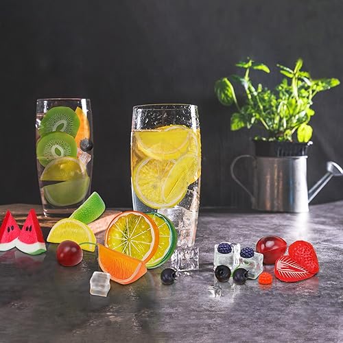 Gresorth Lot de 160 tranches de kiwi artificielles, jaune, pêche, citron, décoration, faux bloc de pastèque, fraise, framboise, myrtille, cerise, glaçons, présentoir - Nail Gallerys