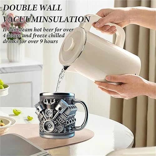 Tasse Graddi V-Maxx, tasse Sherum V-MAXX, tasses en acier inoxydable avec moteurs mécaniques V8 et V6, tasse 3D en acier inoxydable V8, durable et élégante, double paroi isolée, for le bureau et la ma - Nail Gallerys
