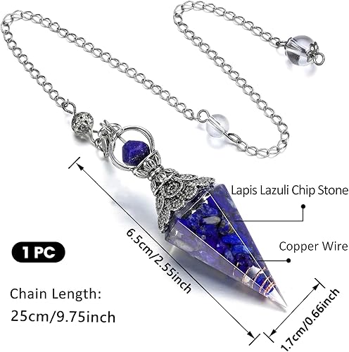 NATOSU Pendule en Cristal Lapis-Lazuli, Cristal de guérison, Pendule à Quartz, Spirituel, Hexagonal, cône Pointu, Pendentif en résine, Accessoires d'équilibrage d'énergie pour Sorcellerie - Nail Gallerys