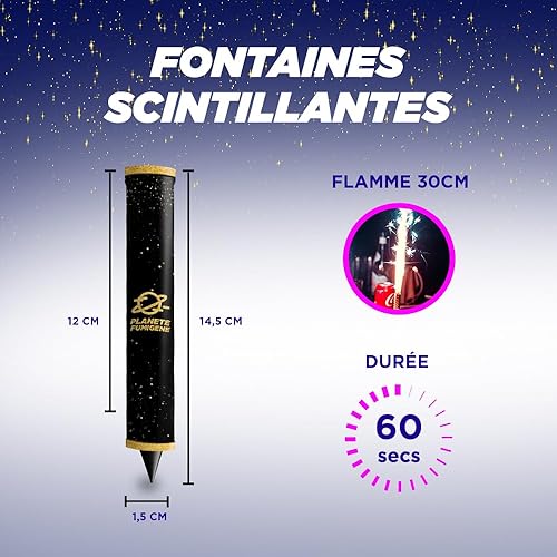 Cierge Magique 40 Secondes - Lot de 60-14/18cm, idéal pour Décoration de Gateaux, Bougie anniversaire étincelante Accessoire mariage - Catégorie F1 - PLANETE FUMIGENE® - Nail Gallerys