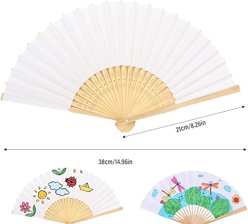 WUSJCOF 2pcs Éventail à Main en Tissu Pliable, pour Rafraîchissement d'Été, avec Gland et Étui, pour Décoration de Mariage, Danse et Spectacles (Blanc) - Nail Gallerys