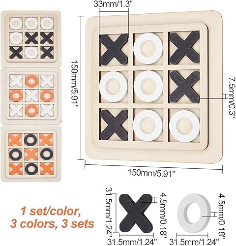 NBEADS 3 Sets 3 Couleurs Bois Tic Tac Toe de Société, Ensemble de Table en Bois XO Tic Tac Toe de Société Familial Classique pour Adulte Famille Intérieur Décor à la Maison, 15 × 15 cm - Nail Gallerys
