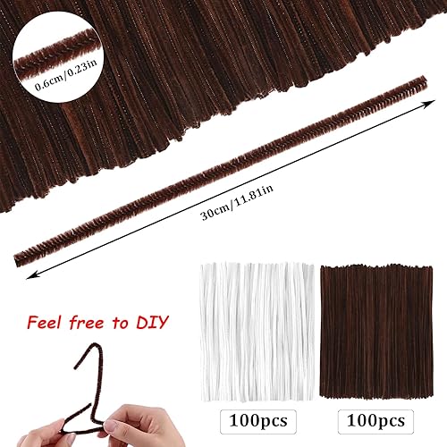 200 PCS Fil Chenille 30cm Blanc et Brun Foncé Rondes Fils Chenille Enfant Cure Pipe Artisanat Fabrication Loisirs Fournitures DIY Creative Décorations de Noël Halloween Pâques Artisanat - Nail Gallerys