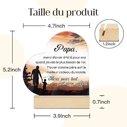Putuo Decor Plaque Cœur Acrylique avec Base Bois Message d’Amour Gratitude pour Mari Papa Grand-Mère Marraine Amour Cadeau Sentimental Décor Maison Bureau Anniversaire Fête (Cadeau Papa) - Nail Gallerys