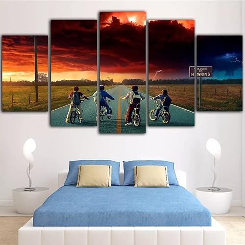 Grande Toile Mur Art Photos Et Impressions Pour Salon Peinture Murale 5 Pièces Stranger Things Photo Film Affiches Toile Art Pour Salon Décoration De La Maison Tableau Impressions Affiche Sans Cadre - Nail Gallerys