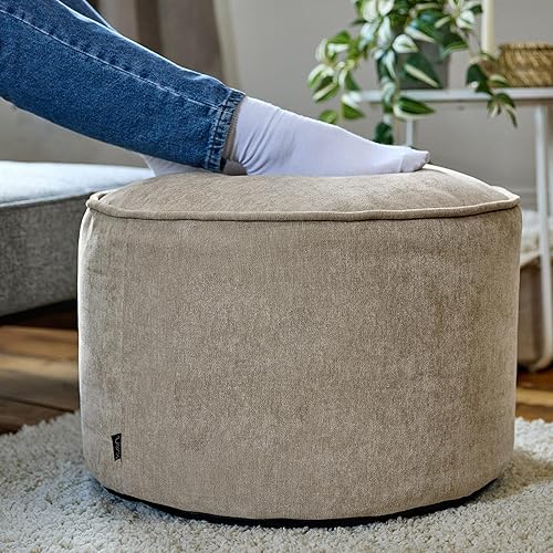 Icon Milano Tabouret Chenille, Pouf Rond, Pouf Repose Pieds avec Remplissage, Meuble Salon, Decoration Chambre, Beige - Nail Gallerys