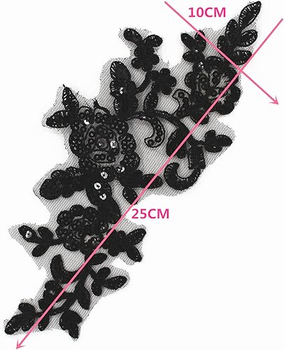 SUNMOVE Paire de broderies en dentelle à paillettes - Applique à coudre - Motif floral - Pour robe de mariée - Bricolage - Bordeaux - Nail Gallerys