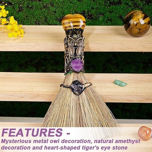 AMOYER Mini Balai d'Autel de Sorcière en Cristal Naturel - Petit Balai Fait Main pour Rituel Wicca - Décoration d'Halloween pour Voiture et Maison - Nail Gallerys