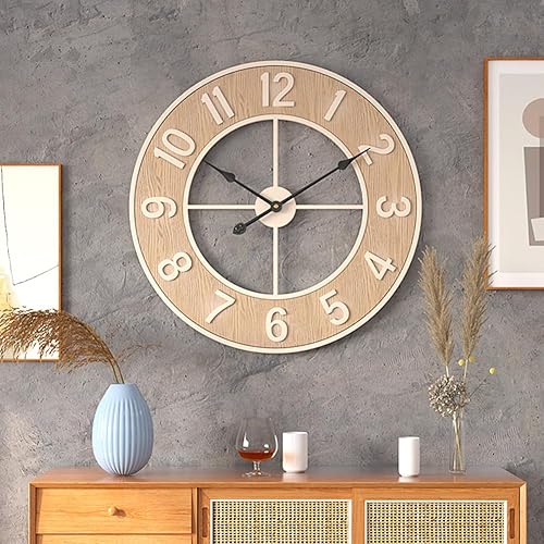 Lidzopas Grande Horloge Murale silencieuse, Horloge Murale Moderne en Grain de Bois avec Chiffres Arabes pour Salon Chambre Bureau Salle de Classe - 60 cm - Nail Gallerys