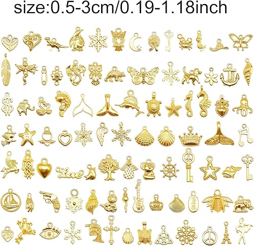Julie Wang 200 pièces assorties de breloques dorées - Pendentants dorés en vrac pour la fabrication de bracelets, colliers, créations de bijoux et fournitures DIY 5-30 mm - Nail Gallerys