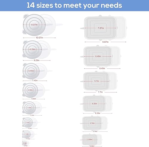 RYHX 14PCS Couvercle Silicone Alimentaire,Couvercles en Silicone Extensibles de Différentes Tailles,Reutilisable Couvercle Silicone sans BPA,Lavage au Lave-Vaisselle - Nail Gallerys