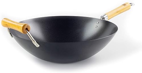 école de Wok Anti-adhésif Wok Star Wok en Acier Carbone, Argent, 35,6 cm - Nail Gallerys