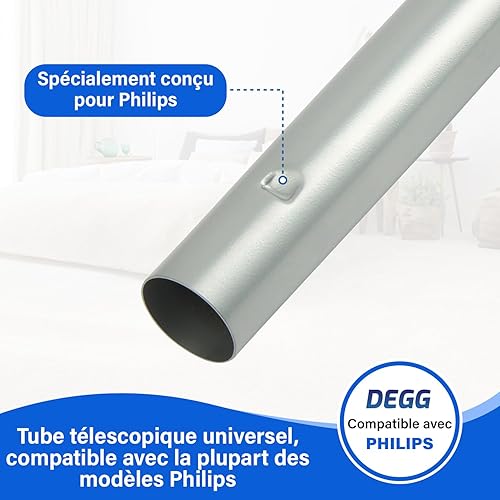 DEGG Tube Télescopique Compatible avec Philips PowerPro Expert, Performer Expert et Marathon, Tube d’extension 32mm, Tube d’aspiration Pièces de Rechange, Accessoires d’aspirateur - Argenté - Nail Gallerys