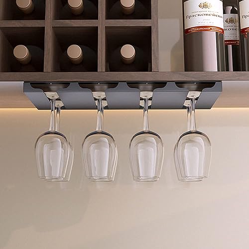 Juanya Porte-Verres à Vin Suspendre sous Armoire Placard de Cuisine en Acier Inoxydable Noir Mat 4 Rangées pour Cuisine Bar Restaurant - Nail Gallerys