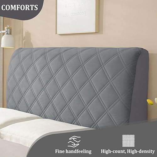 Housse de tête de lit en Velours Doux et Extensible, Housse de Protection Anti-poussière, Housse de tête de lit Tout Compris pour tête de lit de Chambre à Coucher tapissée (Gris foncé, 200 CM) - Nail Gallerys