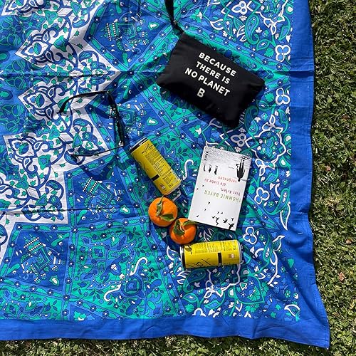 MOMOMUS Couverture Pique Nique à la Plage - Fine, Grande et sans Sable - Tapis de Plage Anti Sable XXL ou Serviette de Plage Anti Sable Idéale pour Pique Nique - Bleu, 210x230 cm - Nail Gallerys