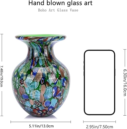 Vase rond en verre vert pour décoration d'intérieur, vase soufflé à la main pour fleurs, vases en verre coloré bohème pour table de dîner moderne, centres de table, bureau, comptoir, support TV - Nail Gallerys