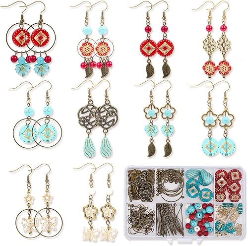 SUNNYCLUE 10 paire de Boucles D'Oreilles Baroques pour Femmes Boucles D'Oreilles Vintage pour Femmes Tendance 2025 pièces Acrylique Bronze Antique Style Tibétain Rétro Turquoise Pierres Précieuses Ens - Nail Gallerys