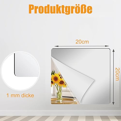 Ormromra Lot de 2 miroirs autocollants - 20 x 20 cm - En acrylique - Carreaux de miroir flexibles - Autocollants muraux - Pour armoire - Miroir mural décoratif pour enfants - Nail Gallerys