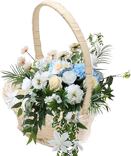 Djowyh Panier De Fille De Fleur - Petit Panier À Fleurs En Osier | Panier De Fleurs De Mariage Blanc Tissé À La Main Avec Poignée | Décoration De Fête Élégante Pour Mariage, Balcon - Nail Gallerys