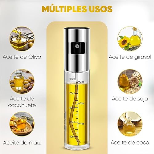 Pulvérisateur d'huile en verre en acier inoxydable 100 ml, huile d'olive, vaporisateur d'huile d'olive et de vinaigre, distributeur de cuisson - Nail Gallerys