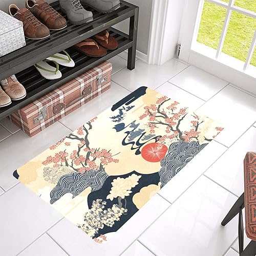 Paillasson en caoutchouc antidérapant absorbant pour entrée extérieure, buanderie, maison, entrée, extérieur, terrasse, porche, arbre de montagne de style japonais, 76,2 x 45,7 cm - Nail Gallerys