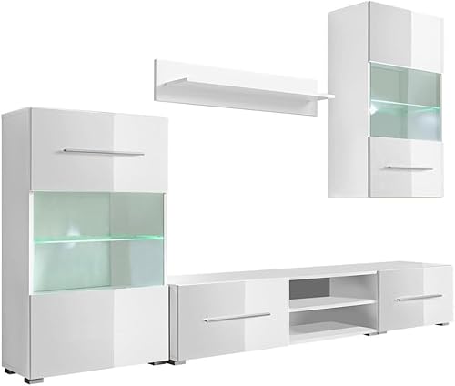Toshilian Ensemble de Meubles de Salon, Ensemble de Meuble TV Unité Murale TV Ensemble de Séjour Meuble TV Mural avec éclairage LED 5 pièces Blanc - Nail Gallerys