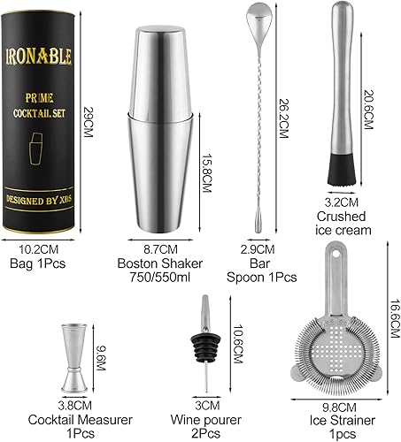 Shaker Cocktail | Kit Barman | Kit Cocktail Acier Inoxydable 750 ml | Magnifiquement Emballé - Nail Gallerys