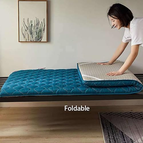 Taille Réelle ​Matelas Futon à Plancher, Japonais Tapis De Tatami Tapis De Couchage Pliant Enroulable Matelas D'invité Portable Dortoir Voyage Matelas De Camping-Bleu clair-135 * 200cm(53 * 79in) - Nail Gallerys