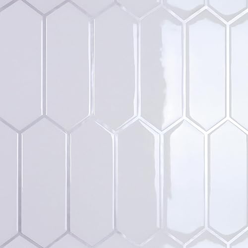 CRE8TIVE Carrelage Adhesif Mural Blanc Hexagone Long Credence Adhesive pour Cuisine Effet 3D Crédence Cuisine Carreaux Adhesif Salle de Bain Carrelage Adhesif Mural Buanderie 30.5cm x 30.5cm 4 Pièces - Nail Gallerys