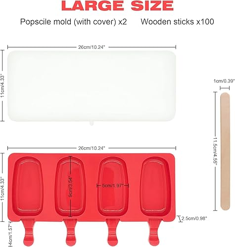 KunpengZen Lot de 2 Moules à Glace en Silicone - Popsicle Mold Réutilisable 4 Cavités, pour Crème Glacée Maison, Yaourt & Magnum Cake (100 Bâtonnets Bois Inclus) - Nail Gallerys