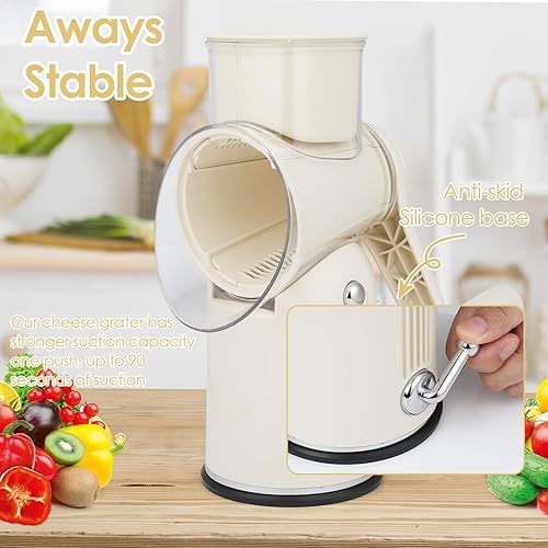Dreamhigh® Râpe à Fromage Rotative, Râpe à Légumes Manuelle avec 5 Lames Cylindriques en Acier Ioxydable, Râpe à Fromage Carotte, Pour Pommes de Terre, Carottes, Légumes, Noix, Courgettes - Nail Gallerys