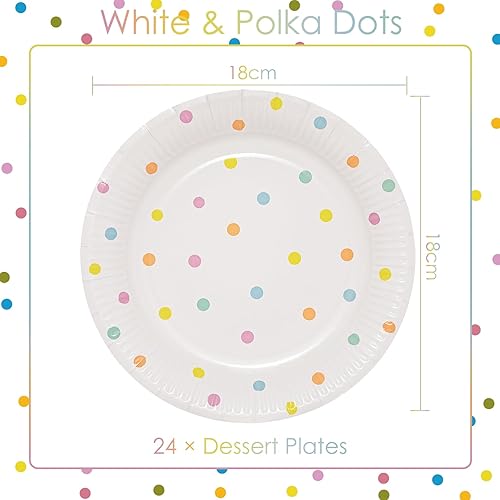 HNH Assiettes en papier Blanc avec Multicolore à pois Lot de 24 Assiettes à dessert 18cm Assiette carton Vaisselle de fête jetables - Nail Gallerys