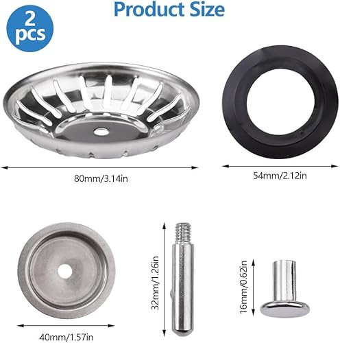 2 Pièces 80 mm Bonde pour Evier de Cuisine Acier Inoxydable, Universel Panier a Tamis pour Evier, Anti-Colmatage Bouchon D'évier de Cuisine, Utilisé pour L'évier de Cuisine, L'évier de Salle de Bain - Nail Gallerys