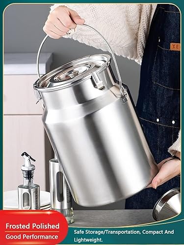 Pot a Lait INOX Bidon De Transport De Lait De Ferme 3L/5L/10L/15L Bidon De Baratte À Lait Pot Seau À Vin Baril Seau À Eau Huile Réservoir À Thé Réservoir Scellé en Acier Inoxydable HK15,5L - Nail Gallerys