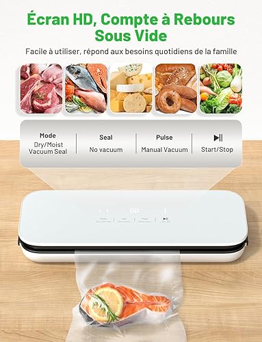 Machine Sous Vide Alimentaire 5 en 1 avec Couteau de Coupe, 75kpa Machine Appareil Sous Vide Alimentaire avec Mode Sec et Humide, Affichage Numérique, Inclus 20 Sacs Sous Vide et Tuyau - Nail Gallerys