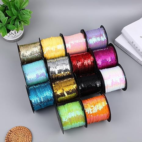 Ruban à paillettes élastique de 6 mm - Ruban à paillettes plat - Bordure à paillettes - Pour couture, costumes, artisanat, ornements, fabrication de bijoux - Rose - Nail Gallerys