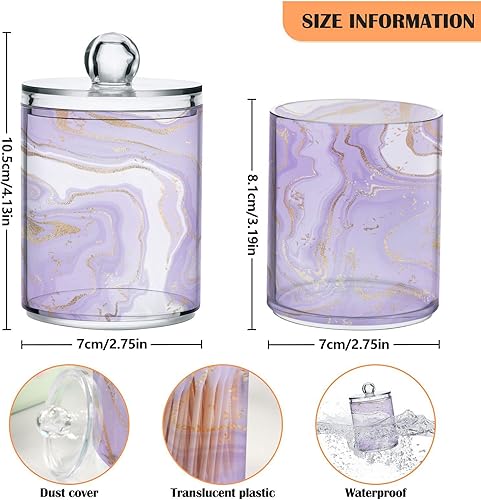 JUMBEAR Lot de 2 distributeurs de cotons-tiges en marbre violet pour salle de bain - Nail Gallerys