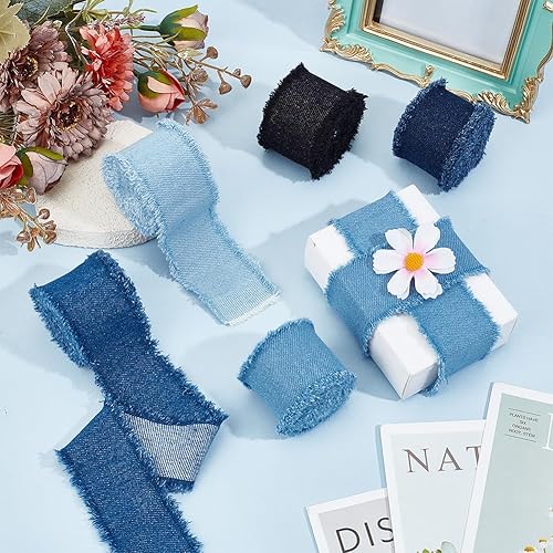 PH PandaHall 7.7m 5 Couleurs Ruban en Denim 3.5~4cm Franges Rustiques Effilochées Fait Bordure pour Artisanat et Décoration Couture Emballage Cadeau Décoration de Fête de Mariag - Nail Gallerys