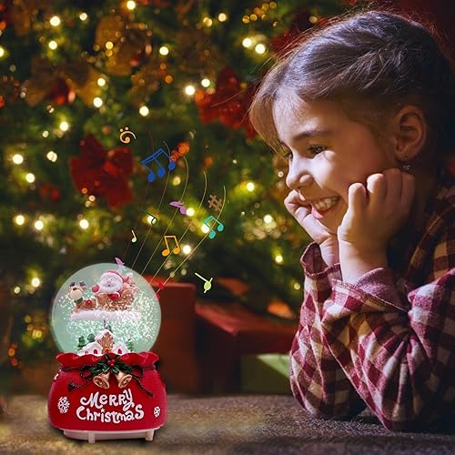 Boule à Neige Noël avec Lumières LED à Changement Couleur,Père Noël sur Une Base traîneau Boîte à Musique Boules Cristal Table 14x9cm - Nail Gallerys