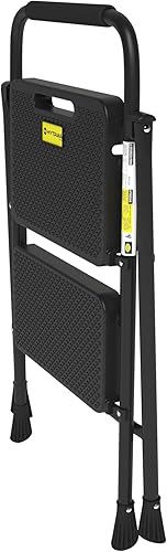 Escabeau à 2 Marches, Tabouret Escabeau Pliant avec Large Pédale Antidérapante, Échelle Stable en Acier, Poignée Confortable, Tabouret Escabeau en Acier Léger et Portable, Noir - Nail Gallerys