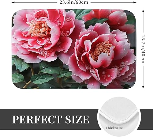 Paillasson antidérapant pour intérieur et extérieur - Belle fleur de pivoine - Pour entrée, porche, buanderie, salle de bain, chambre à coucher - 40,6 x 61 cm - Nail Gallerys