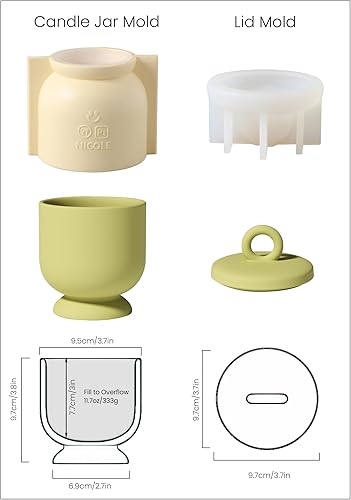 Boowan Nicole Moule en silicone pour bougie en béton avec couvercles pour la fabrication de bougies - Nail Gallerys