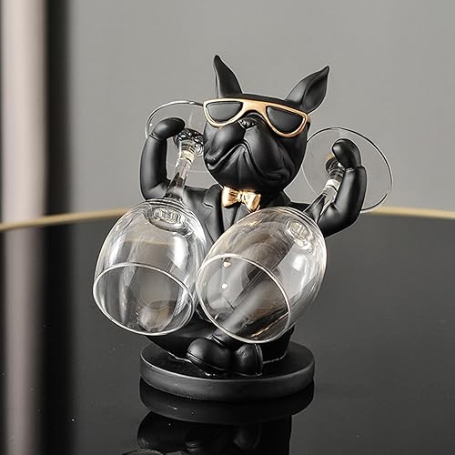 Morlinca Statue de Porte-Bouteille de vin de Bouledogue français, Sculpture de Bouledogue en résine, pièce maîtresse de Table de présentoir, pour la décoration de comptoir de Bar ou de Cuisine,Vert,B - Nail Gallerys